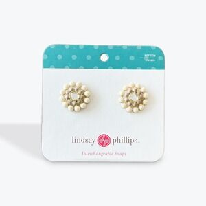 Lindsay Phillips Serena Snap Shoe Accessories Cream Gold Rhinestone NEW One Size